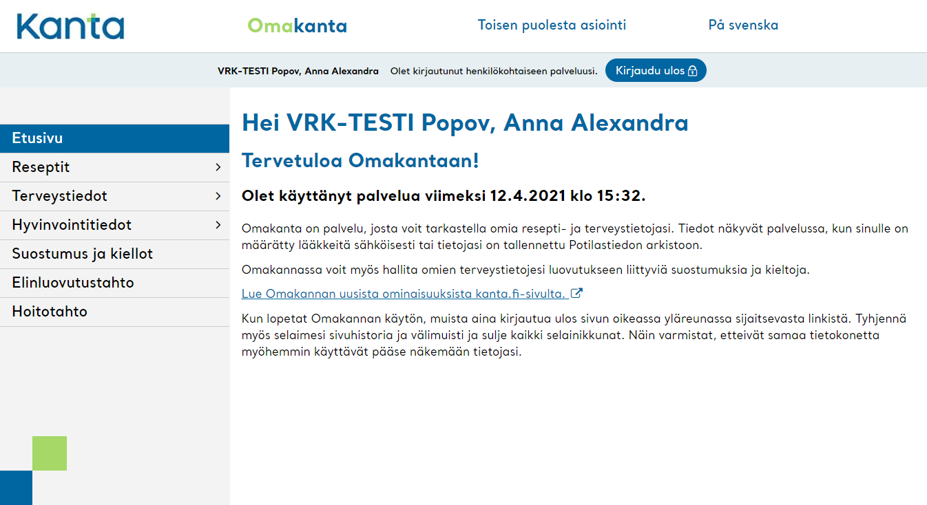 Kuvakaappaus Omakannan etusivusta.
