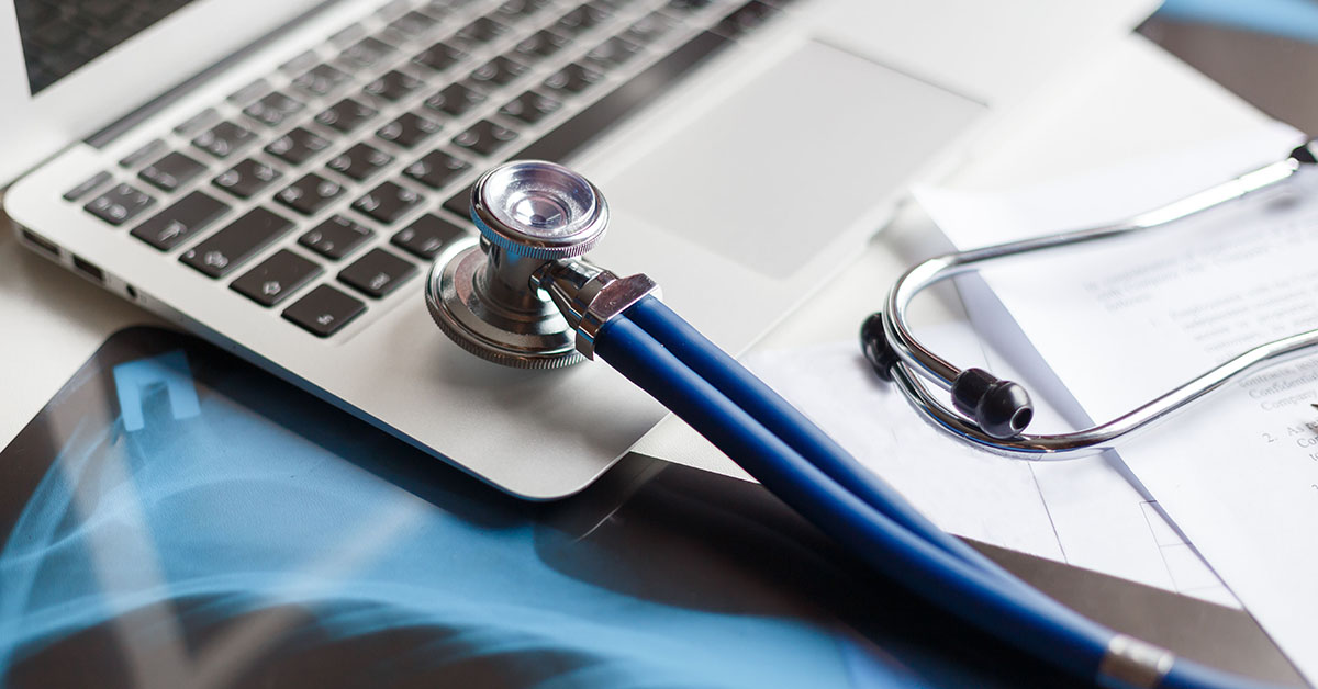 A stethoscope, a keyboard and an X-ray.